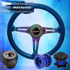 Blue Quick Release + Extender + Neo Chrome Blue Steering Wheel For 96-15 Civic