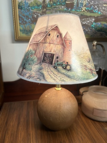 John Deere Tractor Original Lampshade 1999/ With Brown Resin Lamp - Agriculture