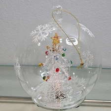 Glass Ornament Christmas Tree Crystal Lights Up Tabletop or Hanging Holidays