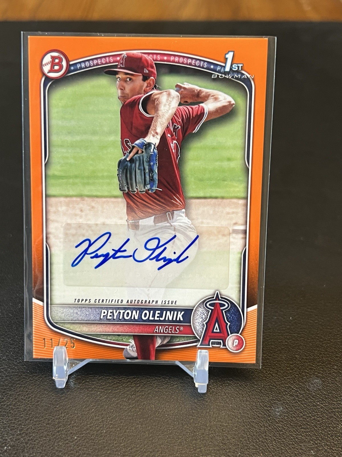 Peyton Olejnik 2025 Bowman Baseball - 1st Paper Orange Auto /25 SSP - LA Angels