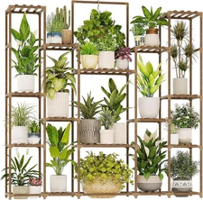 Large Wooden Plant Shelf & Stand – Indoor/Outdoor Hanging Rack for 17 Pots, Livi