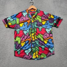 Massive Shirt Mens Medium Geometric Button Up Short Sleeve Colorful 80s 90s