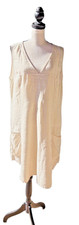 Click Linen Dress Lagenlook Sleeveless Shift Two Pocket V-neck Beige Size XL