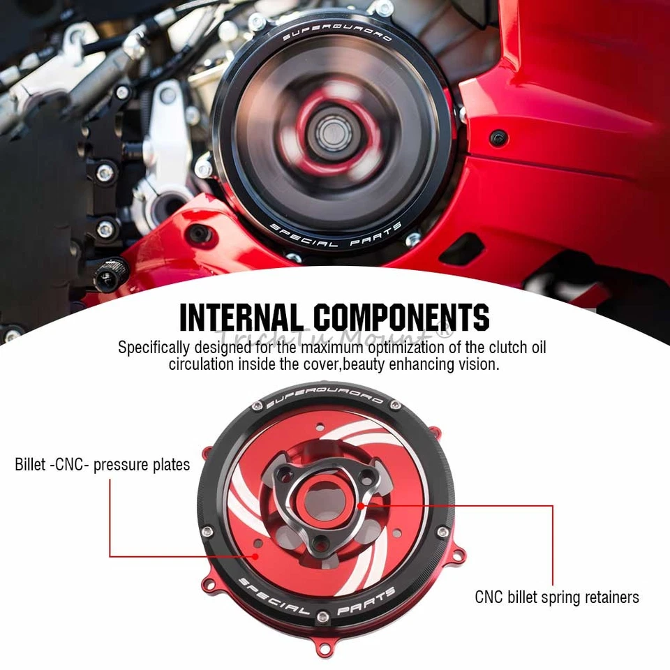 Cubierta de embrague transparente CNC Racing y retenedor de resorte para Ducati Panigale V2 1199 959 Foto 4 de 4