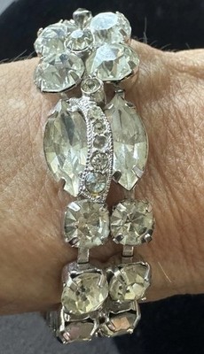 Vintage Eisenberg Ice  Bracelet Rhinestone  Rhodium Plated 7  Perfect Condition