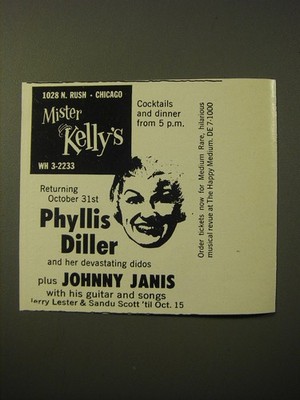 1961 Mister Kelly's Club Ad - Phyllis Diller and her devastating didos