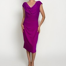 Lauren Ralph Lauren Womens Sleeveless Ruched Midi Bodycon Dress Purple Size 14