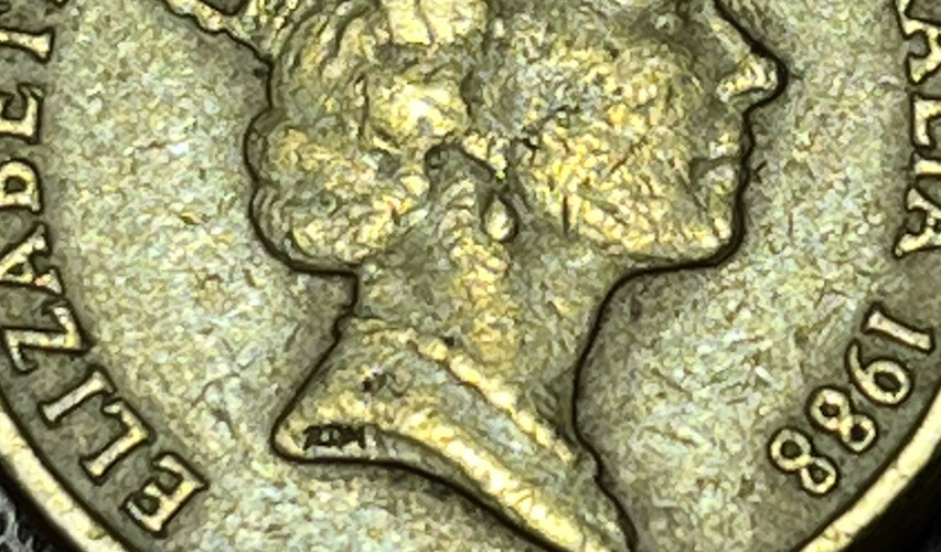 1988 $2 Coin with RDM Initials on Queen's neck and HH initials on ...