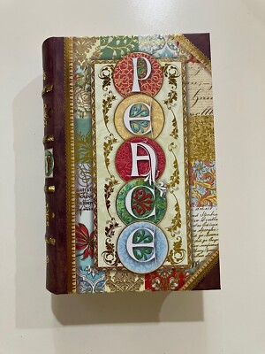 PUNCH STUDIO Book Shape Keepsake Box Christmas Peace Joy Gilt Trim NWOT