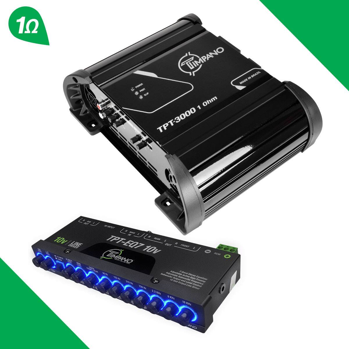 TIMPANO BUNDLE TPT-3000 1 OHM FULL RANGE CAR AMP + TPT-EQ7 10v 7