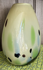 Stellar Spotted Vase Hand Blown Art Glass Grey Blue Green Black MCM