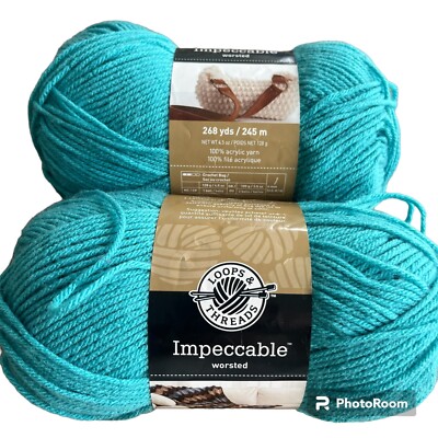 2 Skeins Loops And Threads Impeccable Worsted Acrylic Yarn Aqua 268 Yds