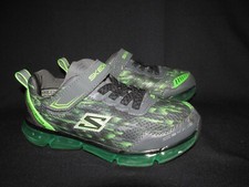 Skechers Skech-Air Mega Green Gray Hook Loop Youth US 3