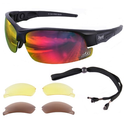Schwarze SPORTBRILLE: Polarisiert Sonnenbrille Sport mit Wechselgläsern, UV400
