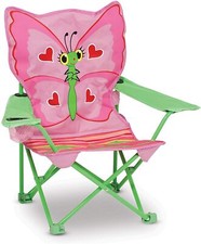 New Melissa  Doug Bella Pink Butterfly Kids Outdoor Folding Chair Drink Holder