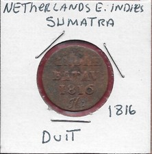 NETHERLANDS EAST INDIES,SUMATRA 1 DUIT 1816 CROWNED STATES GENERAL ARMS,INSCRIPT