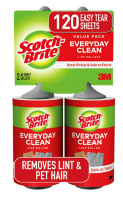 Scotch-Brite Lint Roller Twin Pack, 60 Sheets per Roller, 2 Count