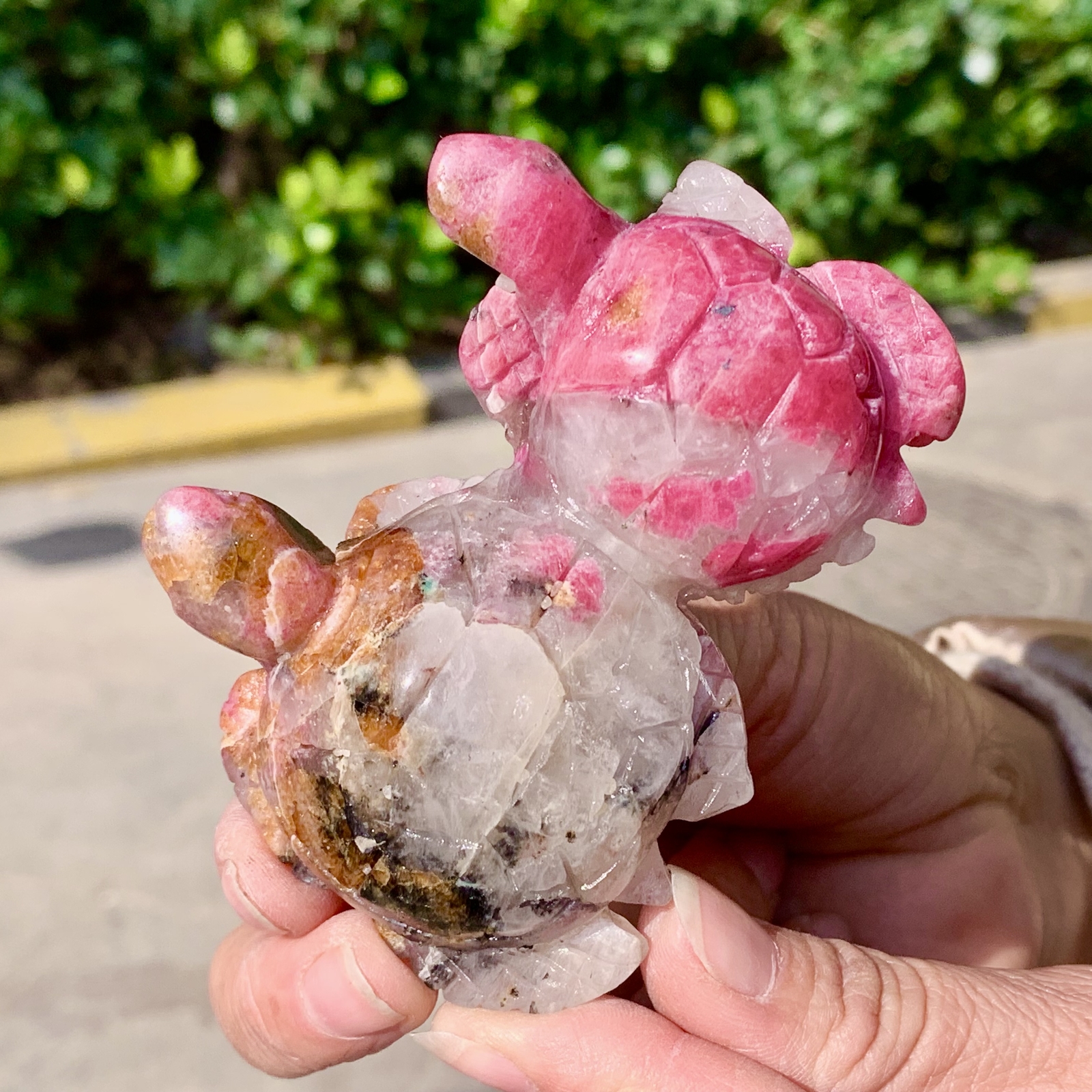 186G Natural Pink Rhodonite Quartz turtle Carved Crystal Statue Animal Gift