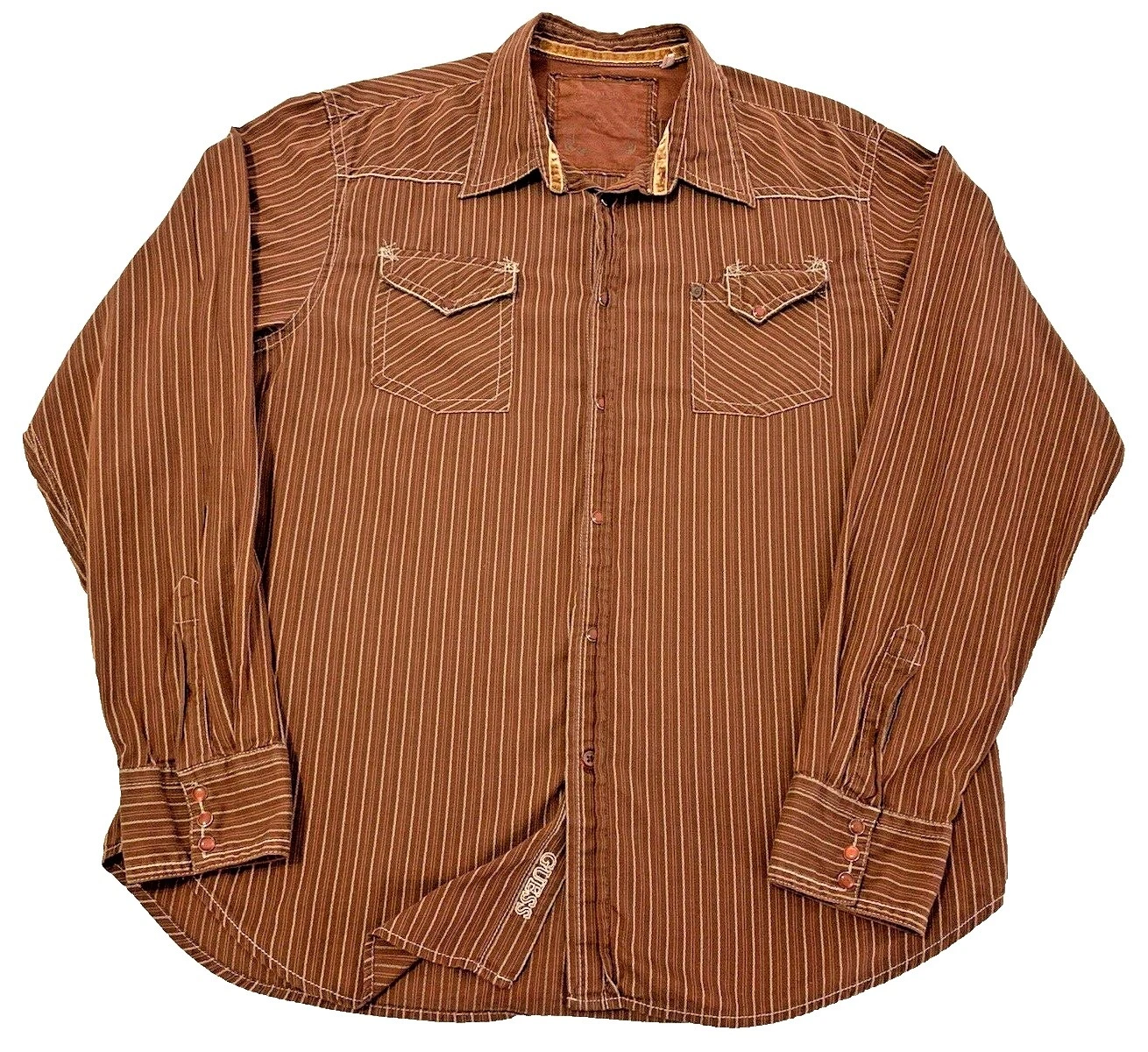 GUESS Long Sleeve Brown Shirts for Men