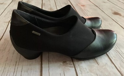 ECCO GORE-TEX LOW HEELS PUMPS BLACK STRETCH FABRIC LEATHER SIZE 37 6 6.5