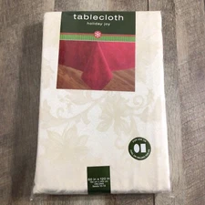 Holiday Joy Damask Tablecloth Oblong 60x120" Ivory NEW