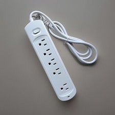 5 AC POWER OUTLET EXTENDER SURGE OVERLOAD PROTECTOR WHITE FLAT PLUG WITH SWITCH