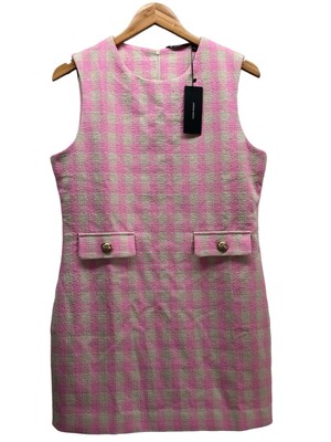 NEW- VERO MODA- PINK & BEIGE SLEEVELESS TWEED MINI DRESS WOMEN'S 8