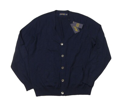 Polo Golf Ralph Lauren Men's Navy Merino Wool V-Neck Cardigan Sweater