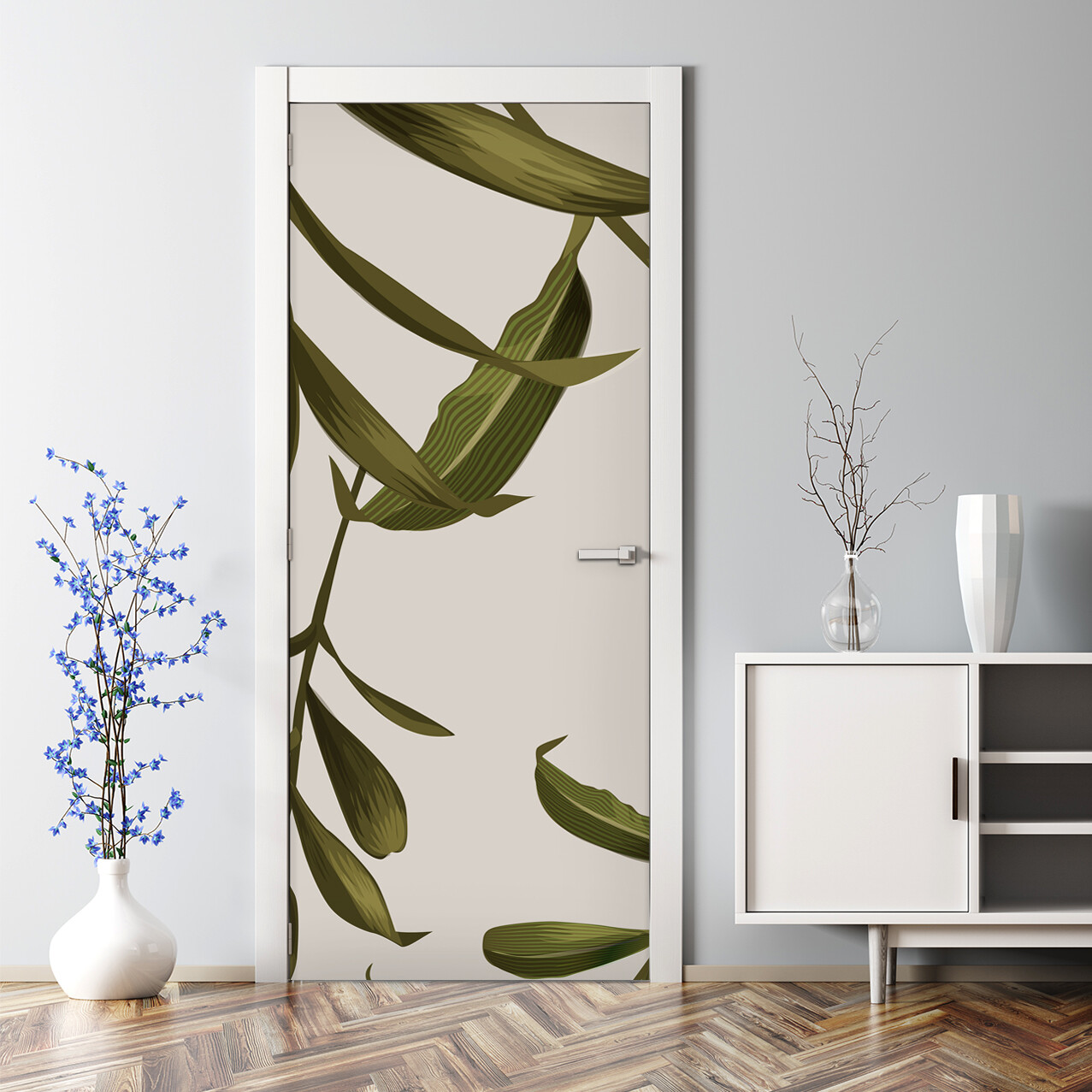 Self-adhesive leaf green watercolor decal for bubble-free door decor