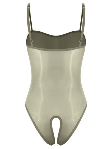 Womens Bodysuit Transparent Lingerie Glossy Leotard Sleeveless Clubwear Smooth - Picture 14 of 96