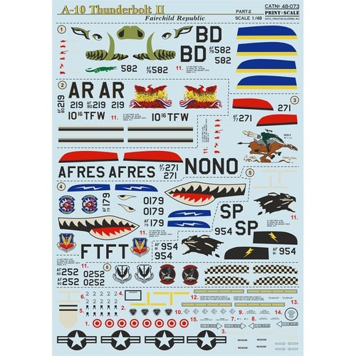 Print Scale 48-073 Decal for airplane 1:48 A-10 Thunderbolt II Part 2 Waterslide - Picture 10 of 24