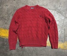 Polo Ralph Lauren Cable-Knit Sweater Sz Youth Small Red Crewneck Cotton