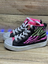 Skechers Flip Kicks Sequin Black Pink Green Bejeweled Girls Size 2