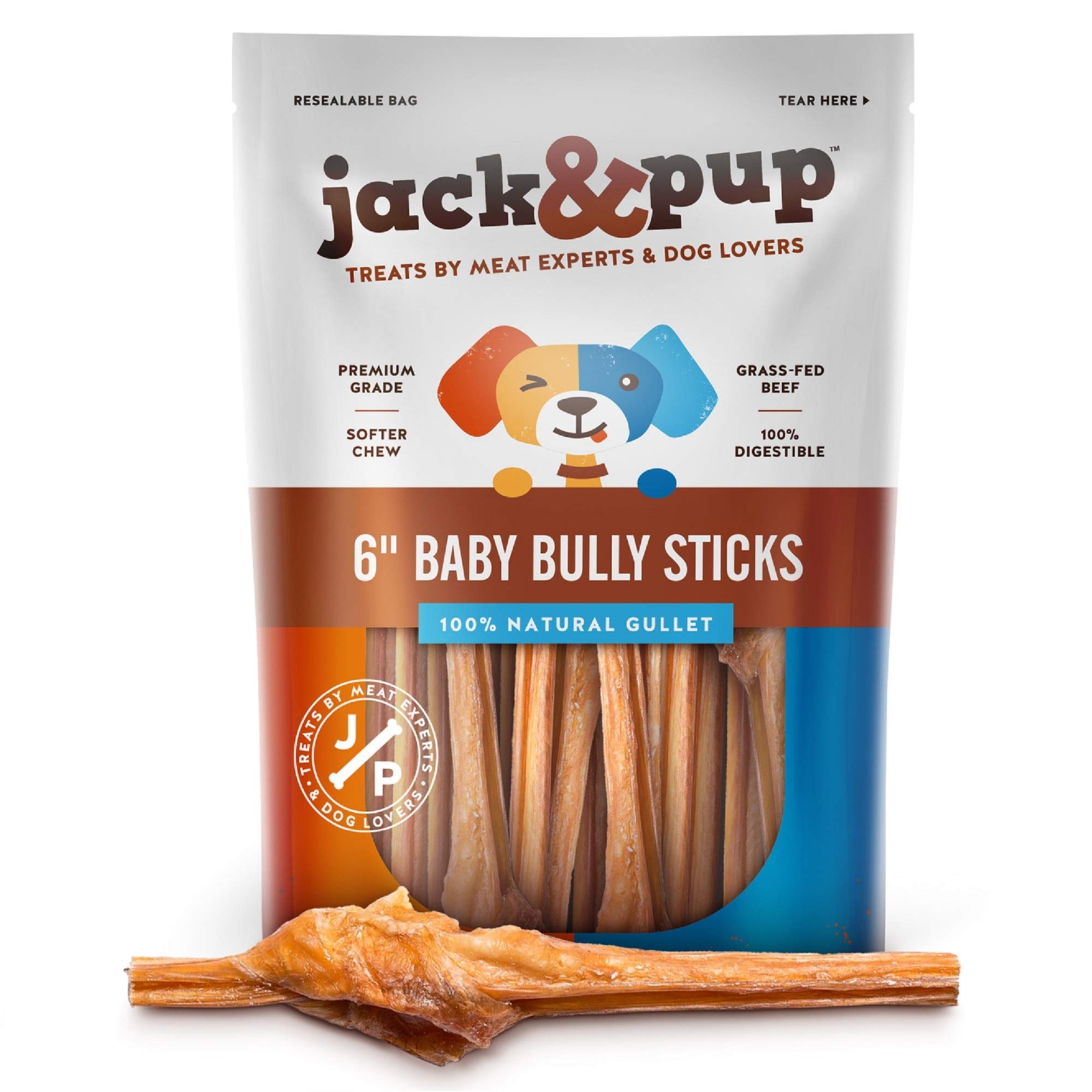 Jack&Pup Bully Sticks for Small Dogs - 6 Inch Baby Bully Stick Dog Chew (25 P...
