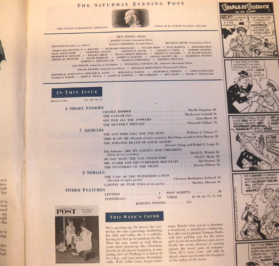 Saturday Evening Post March 6, 1954 N. Rockwell cover art 1950s Ads Styles Autos - Image 3 of 4