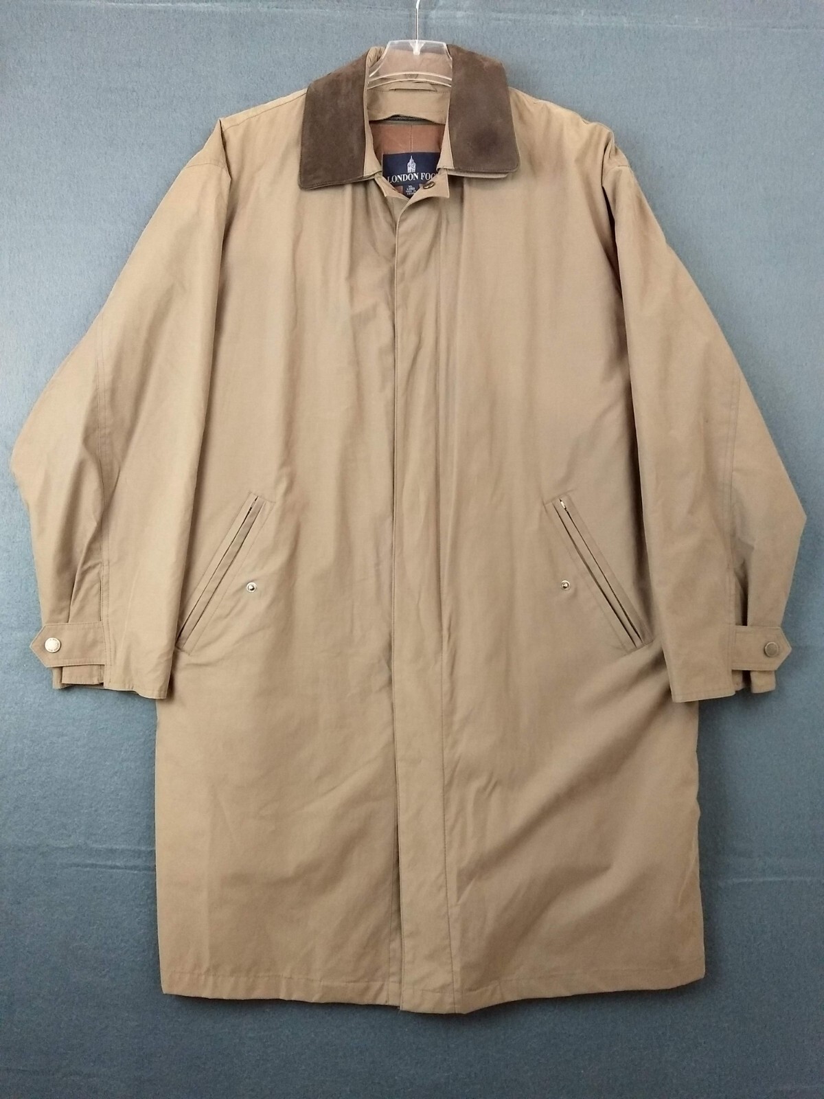 London Fog Men's XL Long Raincoat with Removable Liner, Suede Collar, Single-Breasted Waterproof Design