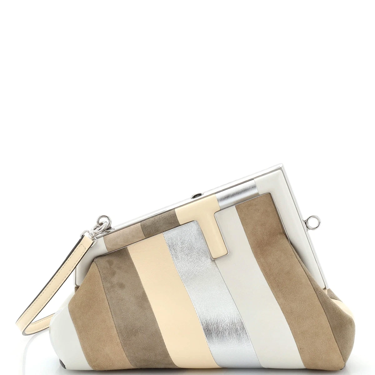 Fendi First Bag Leather and Suede Small Neutral Silver