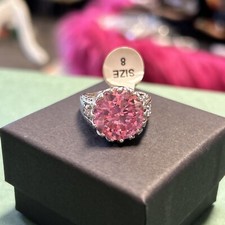 925 Sterling Silver Pink Topaz Ring Size 8