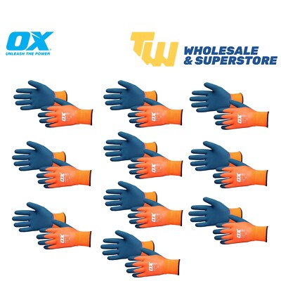 Ox Tools 10x Thermo Wasserdicht Latex Arbeitshandschuhe Sicherheitsgröße 9 Groß Gefrierschrank