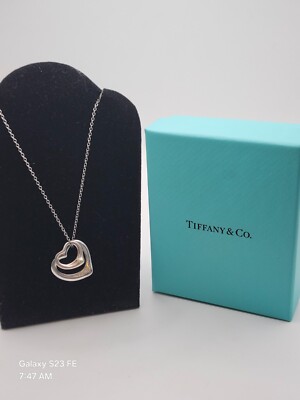 Tiffany Co Elsa Peretti Sterling Double Open Heart Necklace 18 inch