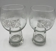 Set of 2 Clear Pepsi Cola Glass White Writing Classic Silhouette w/Large Base