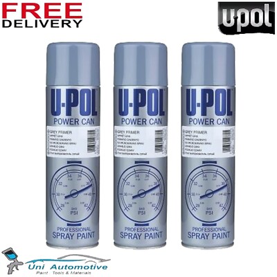 3 x U-POL Power Dose grau Grundierfüller 500ml Aerosol Spraydosen UPOL Powercan