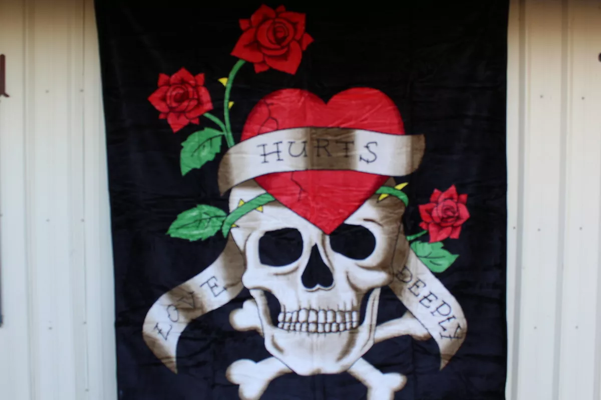SKULL LOVE HURTS DEEPLY HEART FLOWER ROSE QUEEN SIZE BLANKET eBay