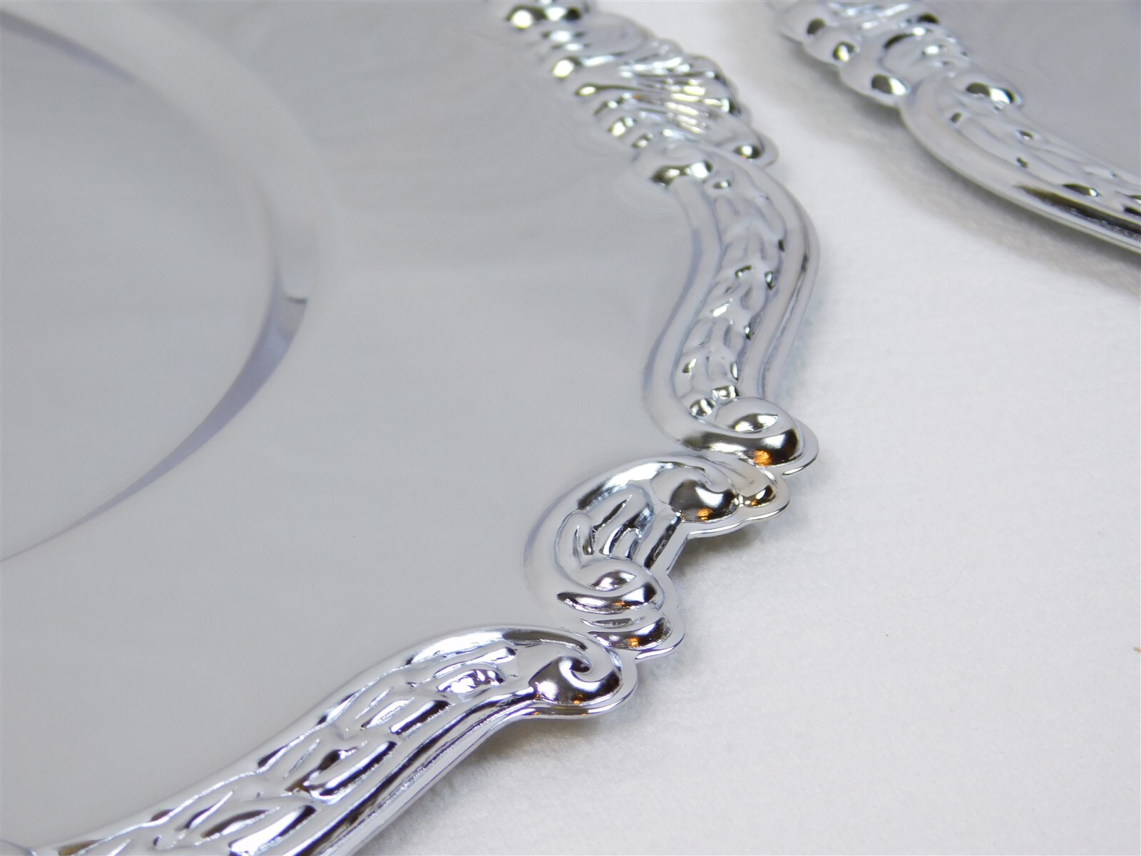 3 NWT Chrome 11.75" Charger Plates DURA-WARE Embossed Edge Tray #8926