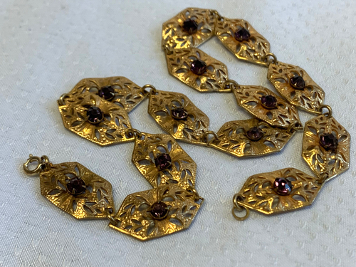 Collana antica piena d'oro girocollo pannello 13,25" pietra viola bigiotteria moda - Foto 13 di 18