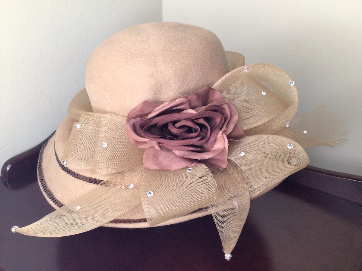 Women\'s  Unbranded 100% Wool Hat With Mesh Bow & Floral Accents Wedding hat with silk flowers and bow - Floral bouquet  main image 2