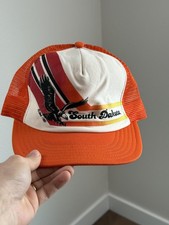 Vintage South Dakota Hat Cap Snap Back Mens One Size Orange Trucker Eagle 80s