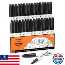 Shuttle Art 32 Pack Black Fine Tip Dry Erase Markers for Whiteboards
