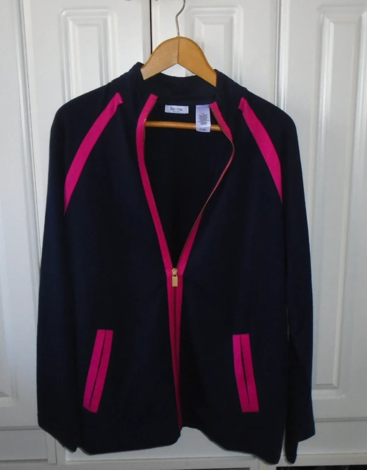 Chaqueta sudadera Liz Claiborne Liz & Co azul marino/rosa intenso talla 1X para mujer cremallera completa Foto 3 de 4