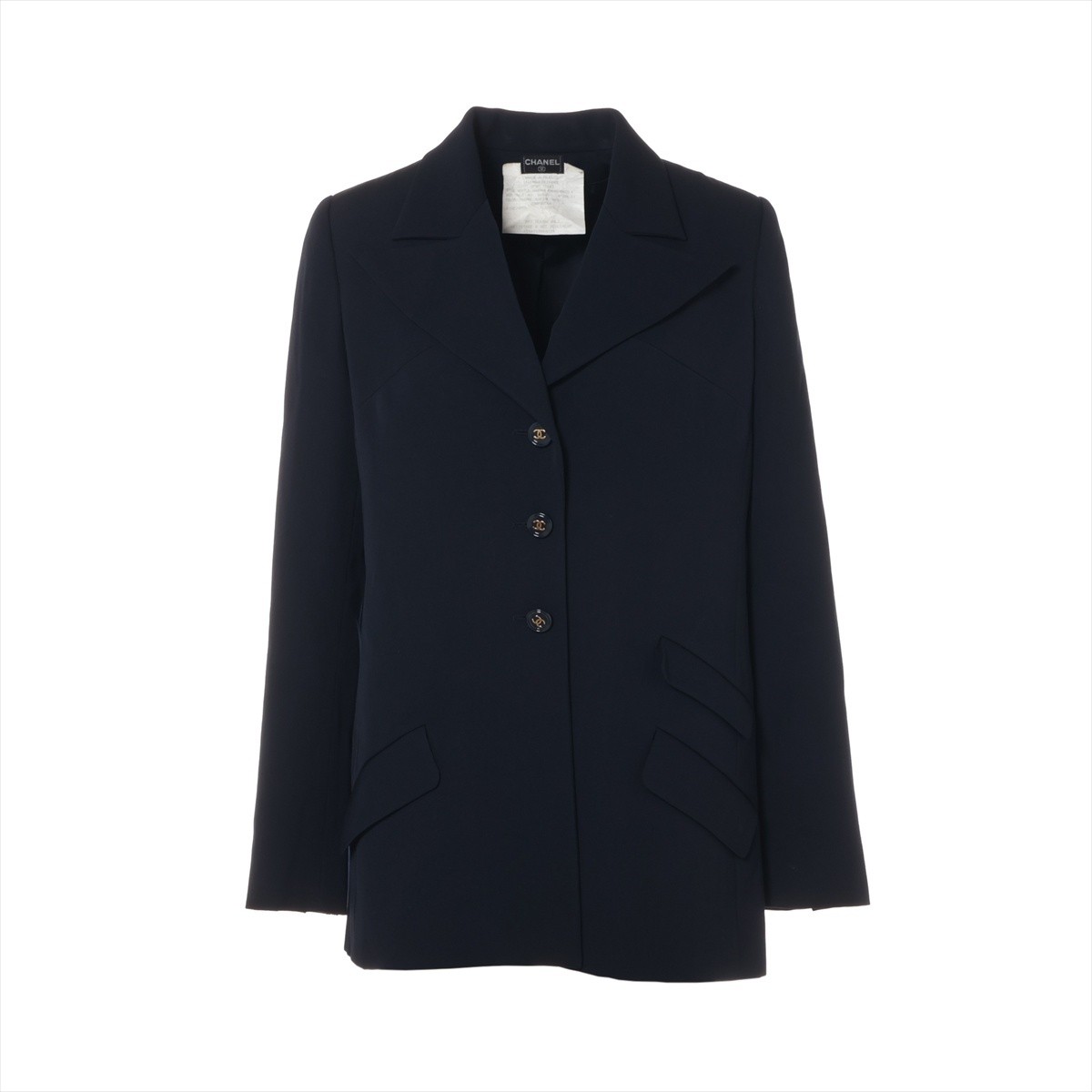 CHANEL Jacket Wool Single Coco Button Navy Used - image 2